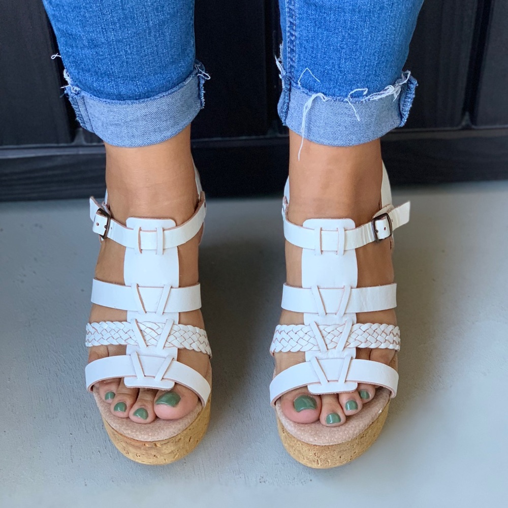 NIB Miles Vintage White Cork Platform Wedge Sandal - Picture 2 of 6